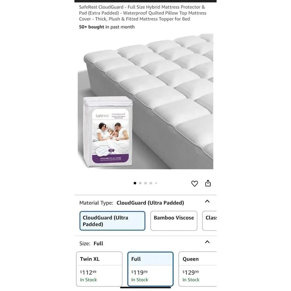SafeRest Double Mattress Protector White Waterproof Hypoallergenic